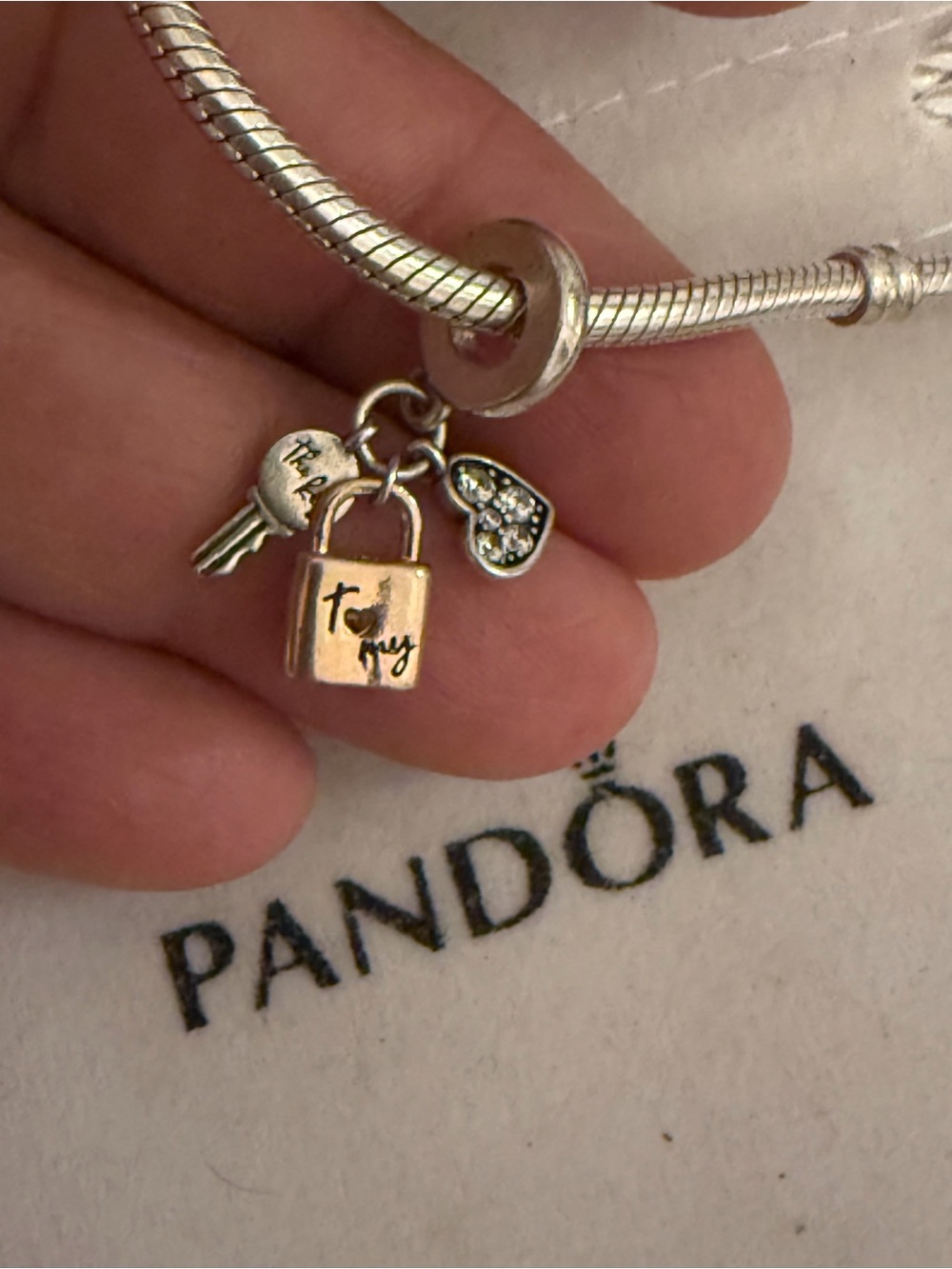 Pandora Silver Lock, Key & Pave Heart Charm Trio